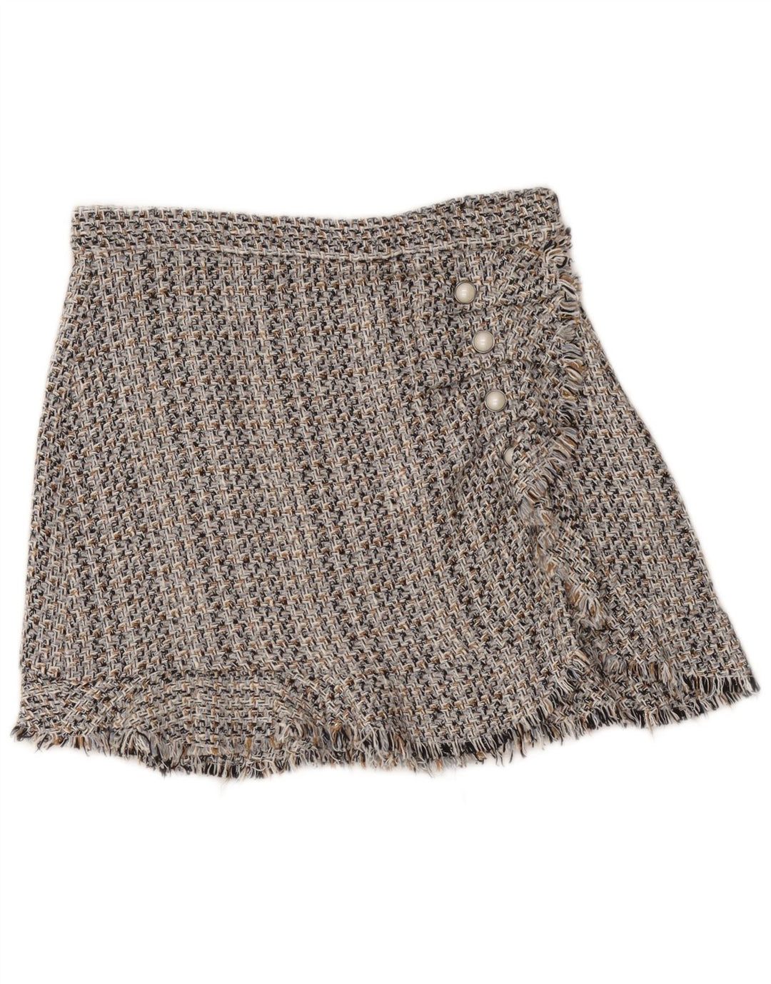 Zara Mujer Falda Acampanada Grande W30 Algodón Moteado Gris