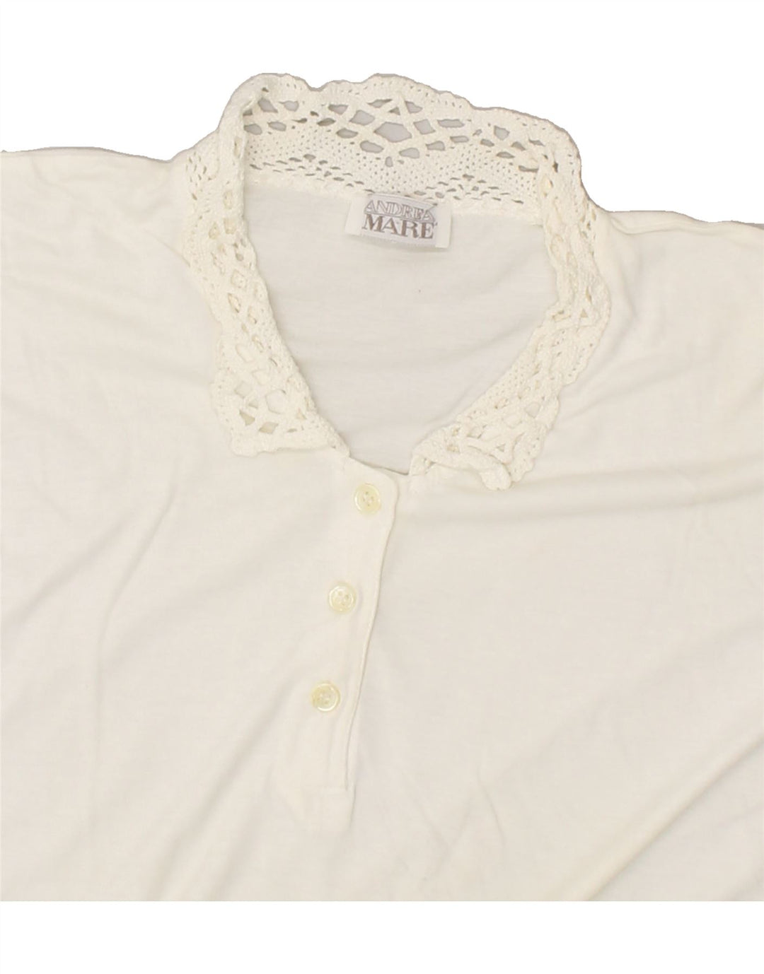 ANDREA MARE Womens Oversized Polo Shirt UK 10 Small Off White Cotton Vintage Andrea Mare and Second-Hand Andrea Mare from Messina Hembry 