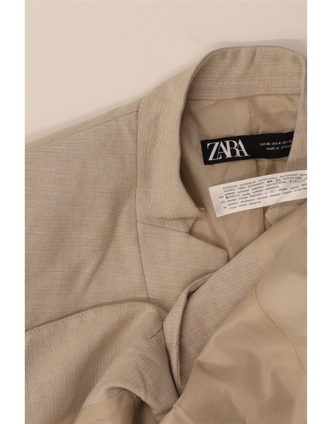 ZARA Mujer Chaqueta Blazer 1 Botón EU 36 XS Beige Poliéster