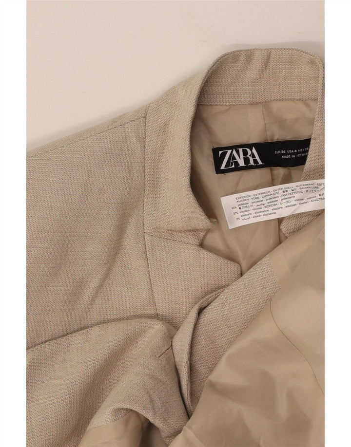 ZARA Mujer Chaqueta Blazer 1 Botón EU 36 XS Beige Poliéster