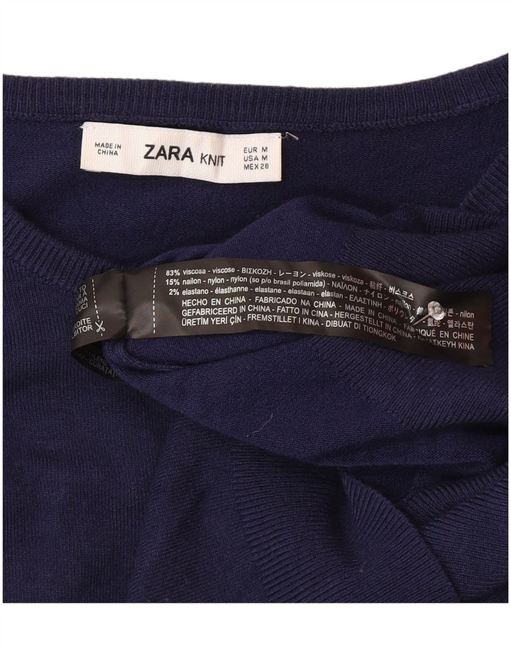 Zara Mujer Cárdigan Suéter UK 12 Medium Azul Marino