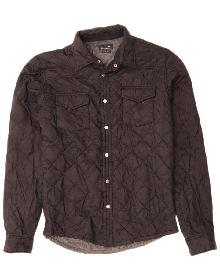 ZARA Hombre Camisa Sobrecamisa Slim Fit Acolchada Poliéster Negro Mediano