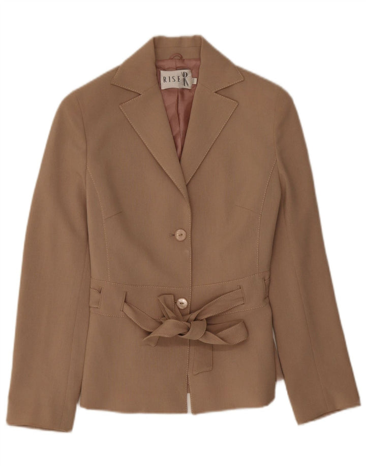 Vintage mujer 2 botones Blazer chaqueta Reino Unido 8 pequeño beige