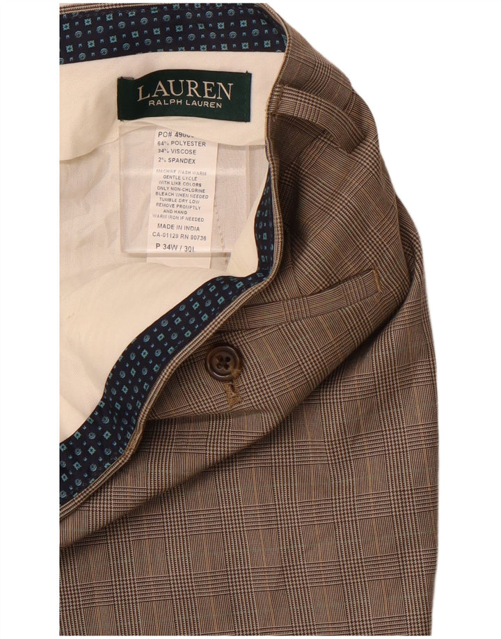 POLO RALPH LAUREN Pantalón de traje recto para hombre W34 L30 Marrón pata de gallo