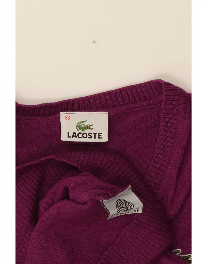 Lacoste Jersey con cuello en V para mujer Talla 36 Pequeño Lana morada