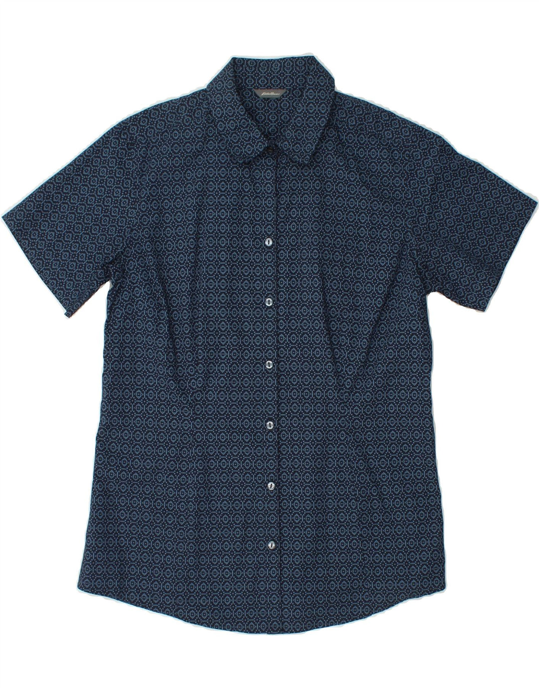 EDDIE BAUER Womens Abstract Pattern Shirt UK 12 Medium Navy Blue Vintage Eddie Bauer and Second-Hand Eddie Bauer from Messina Hembry 