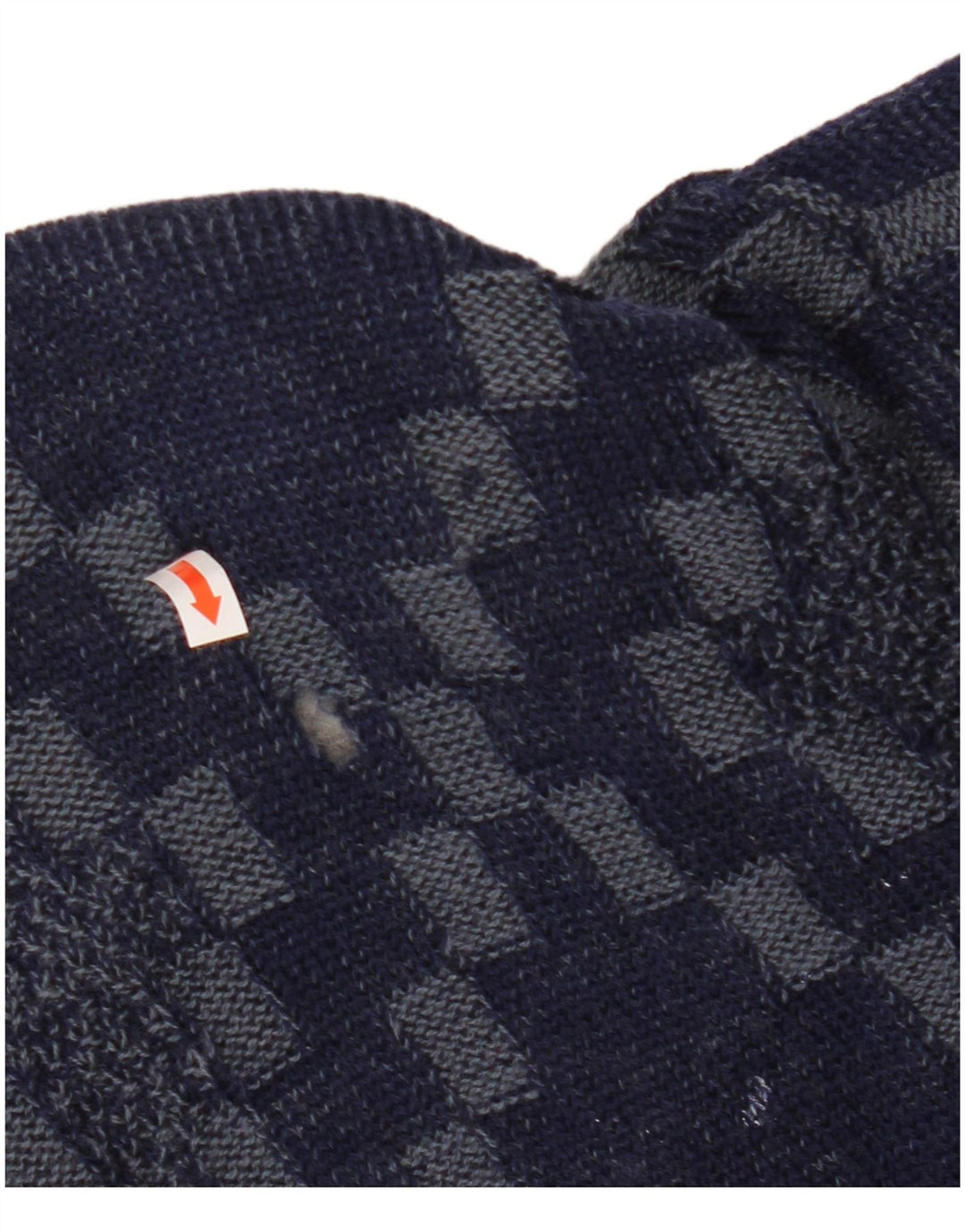 VINTAGE Hombres Cardigan Suéter Grande Azul Marino Geométrico Viscosa