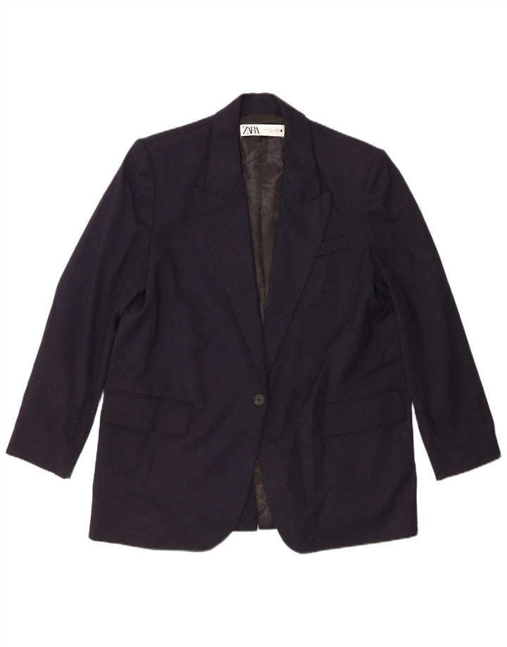 Zara Chaqueta Blazer De 1 Botón Para Mujer UK 46 Grande Poliéster Azul Marino