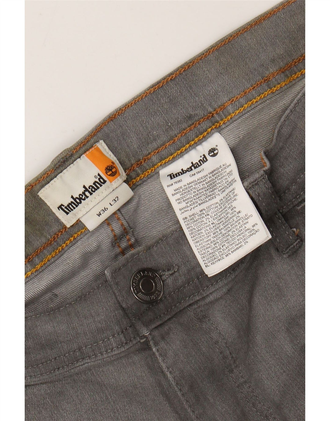 Timberland Jeans Slim para Hombre W36 L32 Algodón Gris