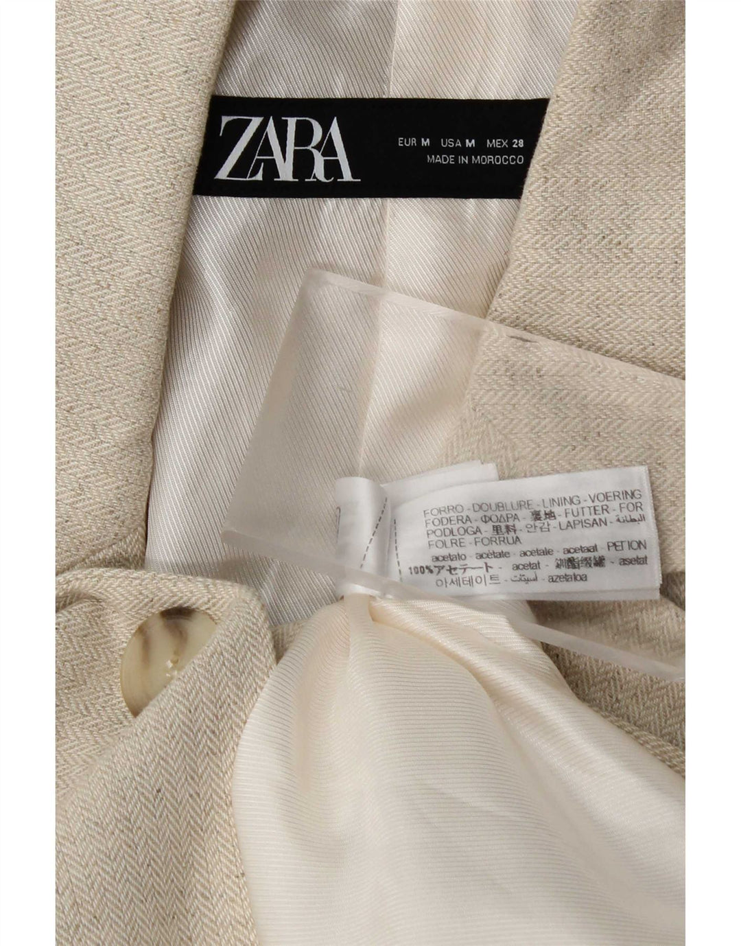 Zara Chaqueta tipo blazer con 1 botón para mujer, Reino Unido 44, Acetato de espiga beige mediano