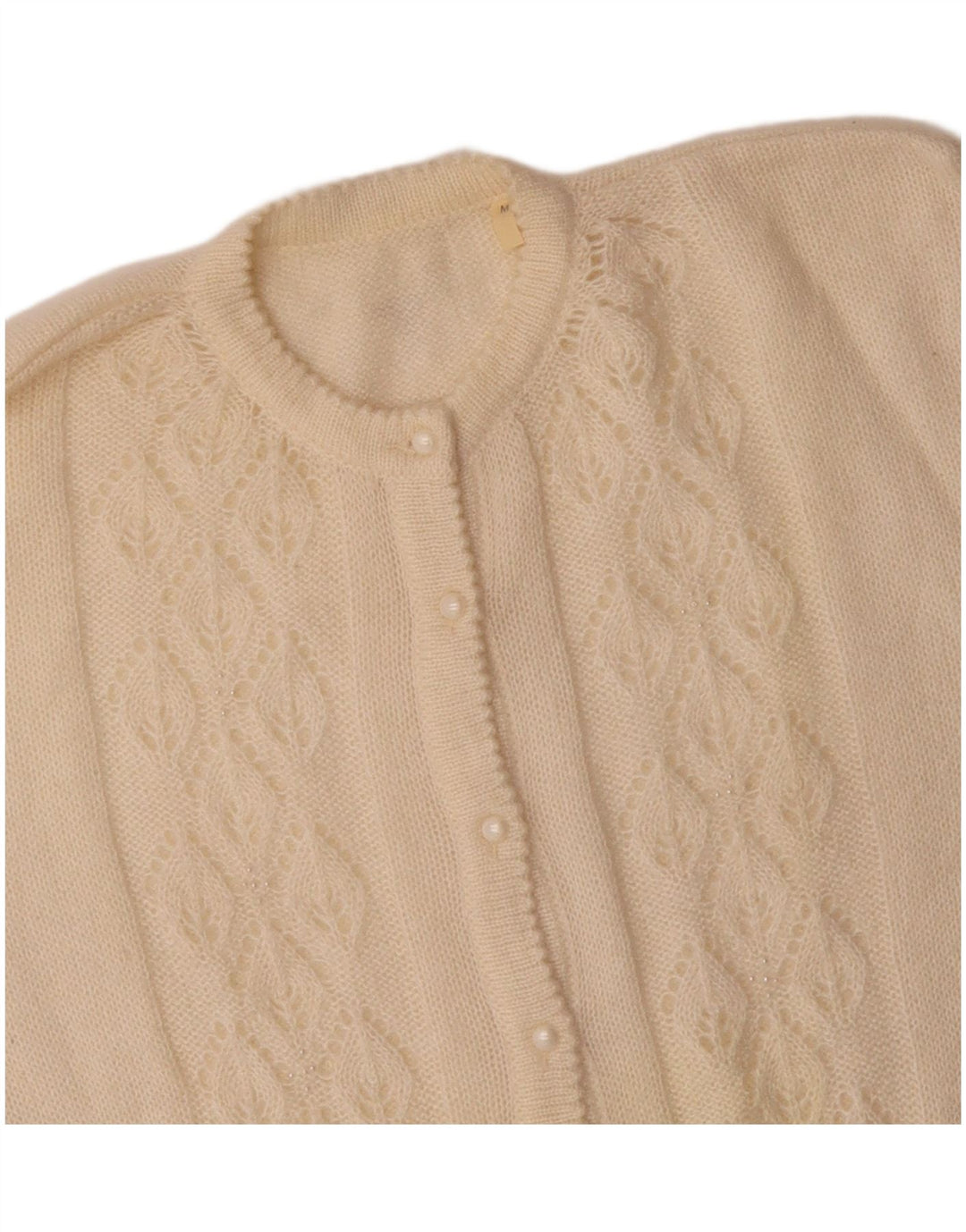 VINTAGE Mujer Cardigan Suéter Reino Unido 14 Medio Off White Mohair