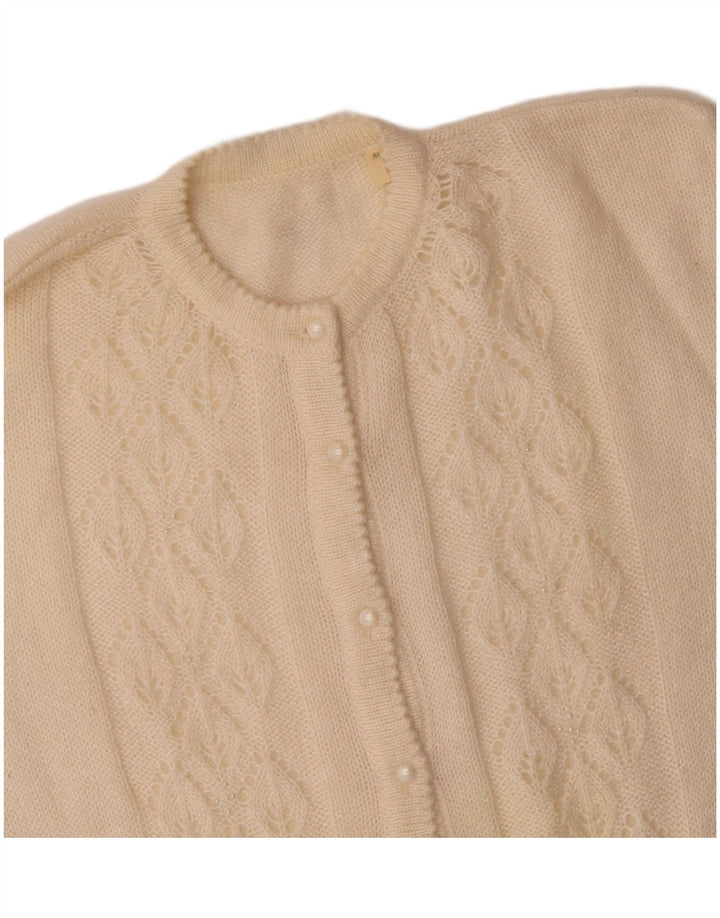 VINTAGE Mujer Cardigan Suéter Reino Unido 14 Medio Off White Mohair