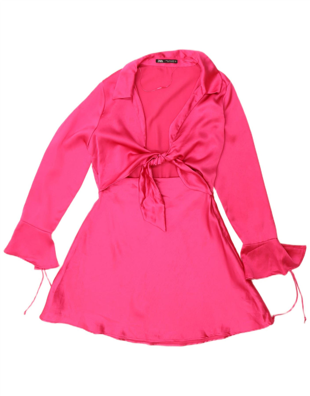 Zara Mujer Vestido Acampanado De Manga Larga UK 44 Poliéster Rosa Medio