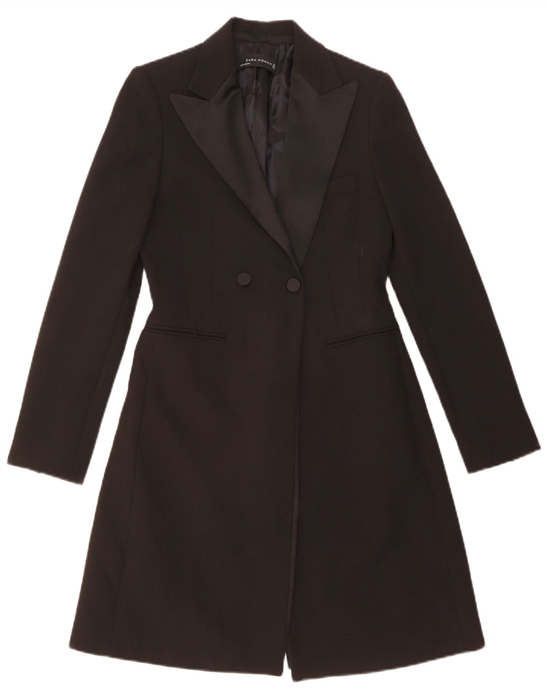 ZARA Mujer Abrigo Cruzado EU 40 Small Negro