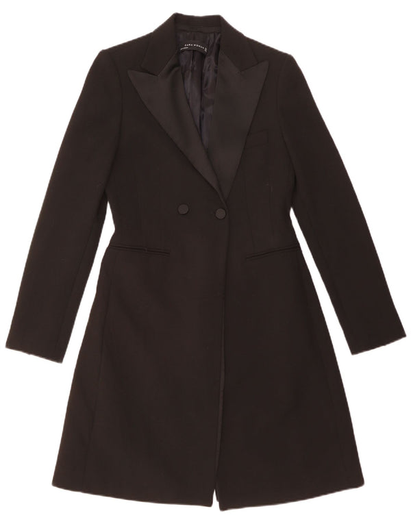 ZARA Mujer Abrigo Cruzado EU 40 Small Negro