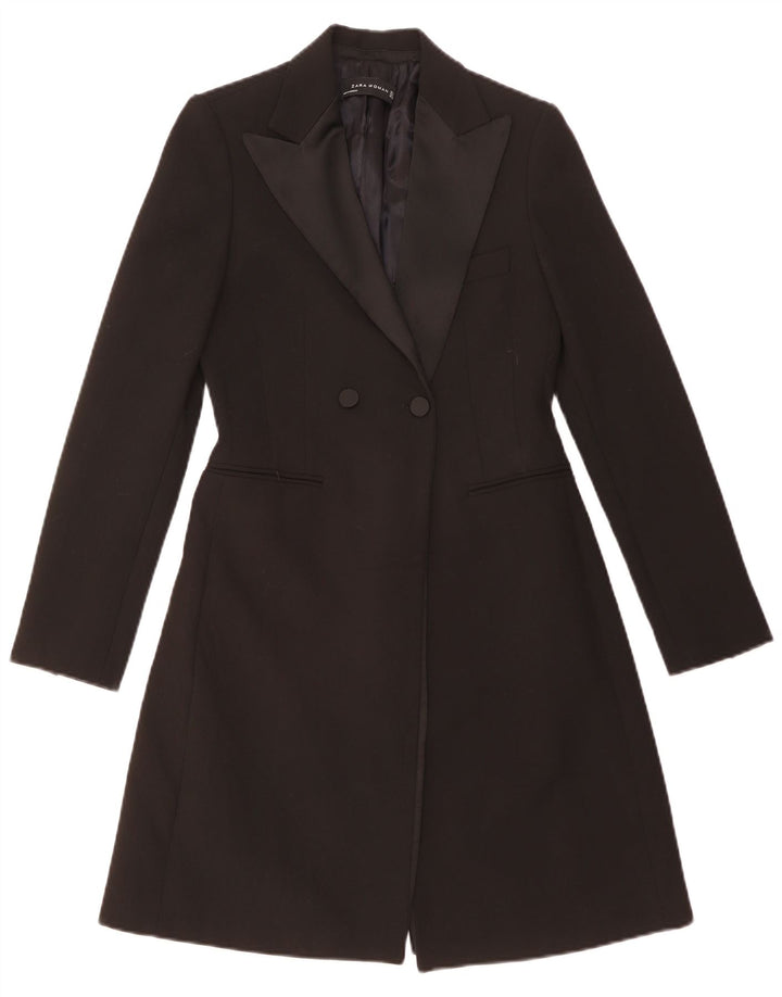 ZARA Mujer Abrigo Cruzado EU 40 Small Negro