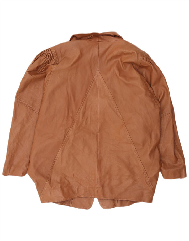 Vintage mujer 1 botón cuero Blazer chaqueta Reino Unido 16 marrón grande