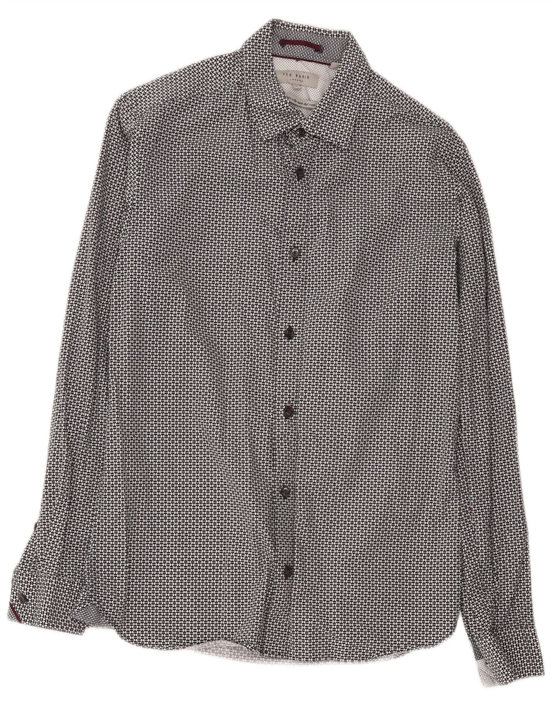 Ted Baker Camisa para hombre Talla 2 Pequeña Algodón geométrico negro