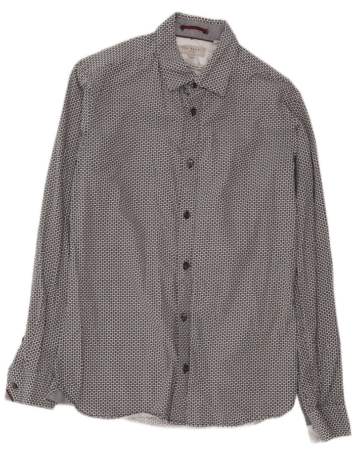 Ted Baker Camisa para hombre Talla 2 Pequeña Algodón geométrico negro