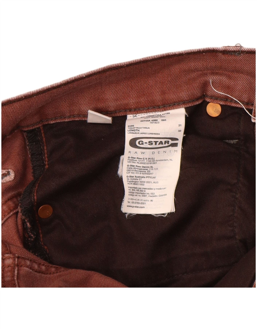 Vaqueros ajustados para hombre G-STAR W31 L32 Algodón marrón