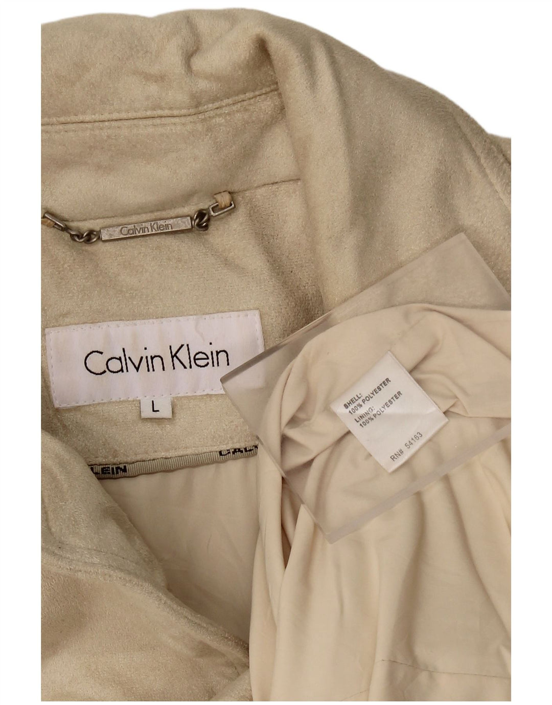 CALVIN KLEIN Chaqueta tipo blazer de 3 botones para mujer UK 46 Grande Poliéster beige