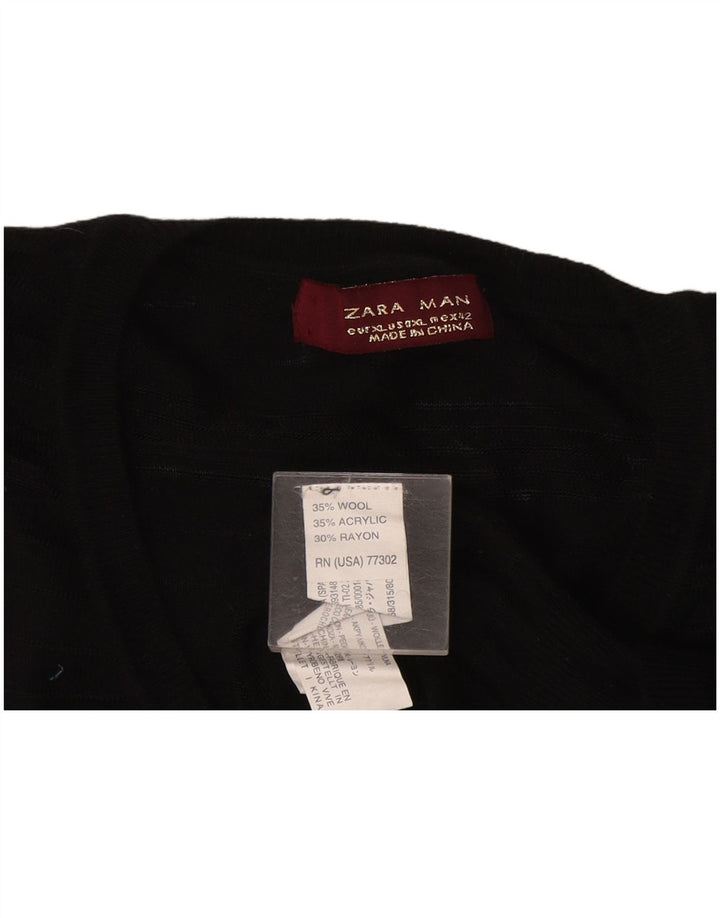 Zara Hombre Jersey Transparente Con Cuello En V Jersey XL Lana Negra