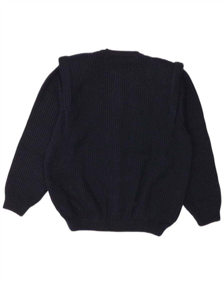Vintage hombres Cardigan suéter grande azul marino lana