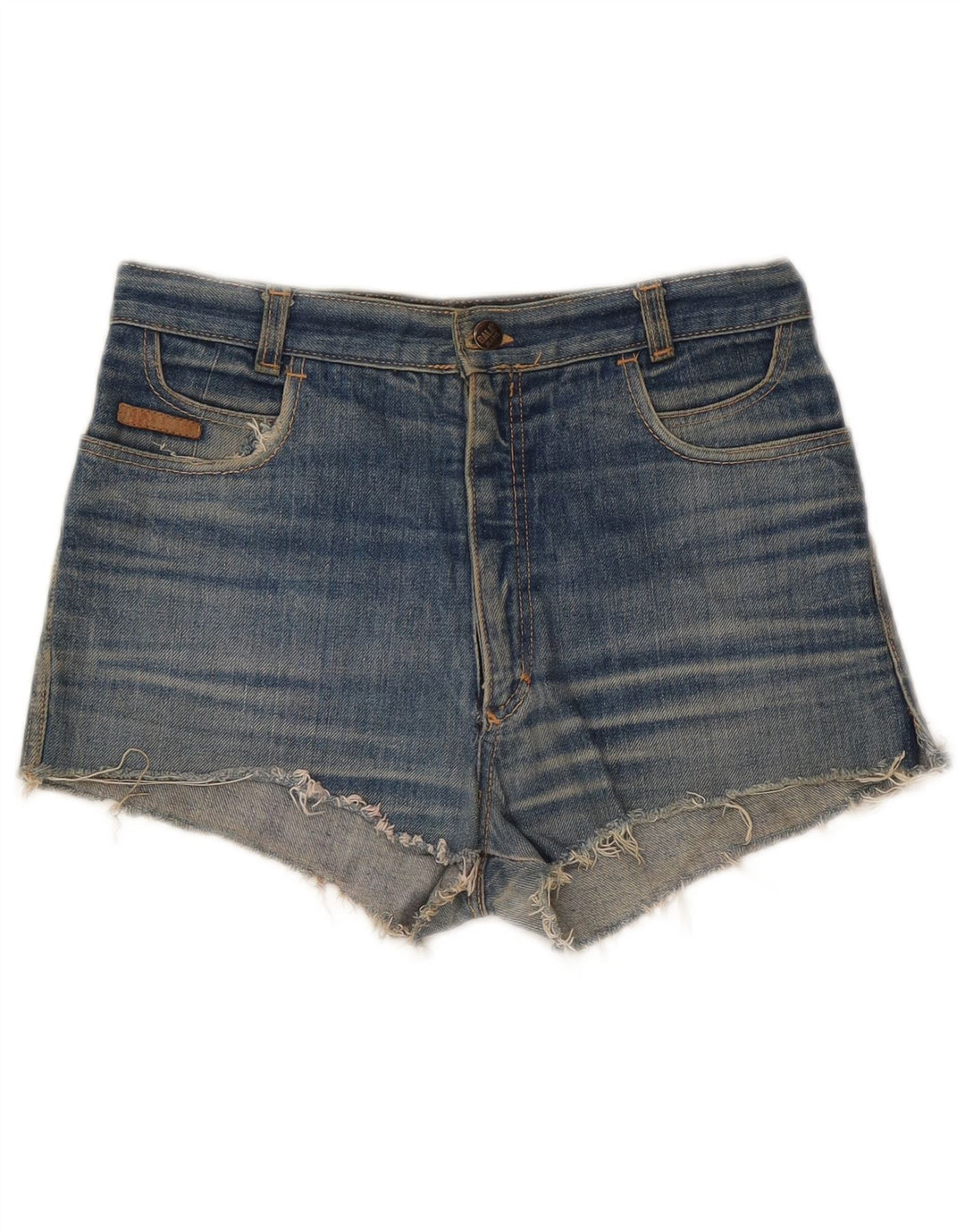 Pantalones cortos de mezclilla desgastados vintage para mujer W30 azul medio