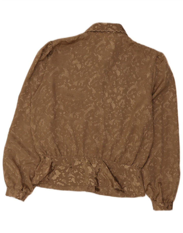 Vintage mujer patrón abstracto camisa blusa IT 44 tinte de corbata marrón medio