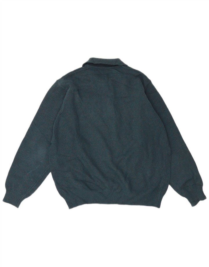 Stefanel Hombre Polo Cuello Jersey Suéter Grande Lana Verde