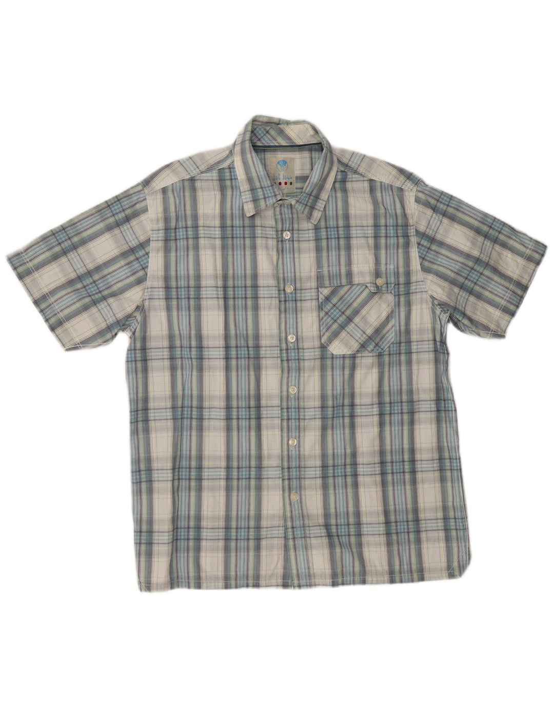 FAT FACE Camisa de manga corta para hombre de algodón a cuadros azules grandes