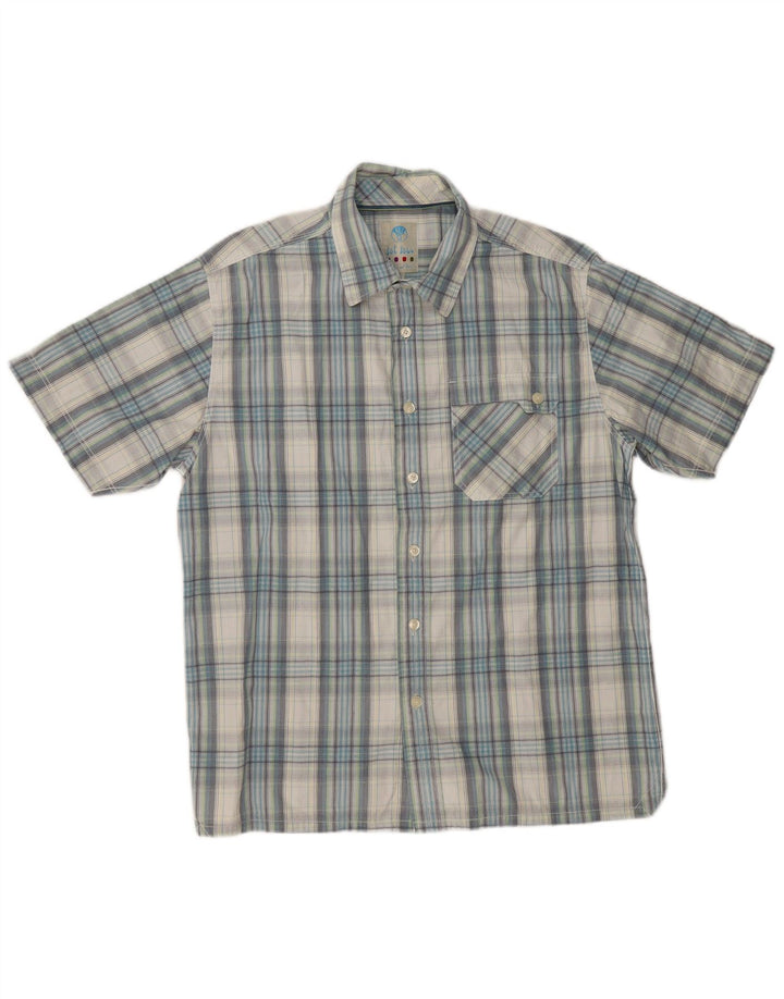 FAT FACE Camisa de manga corta para hombre de algodón a cuadros azules grandes
