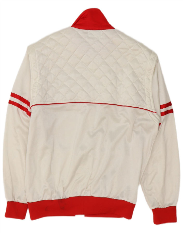 Vintage hombres gráfico chándal top chaqueta IT 48 medio blanco colorblock
