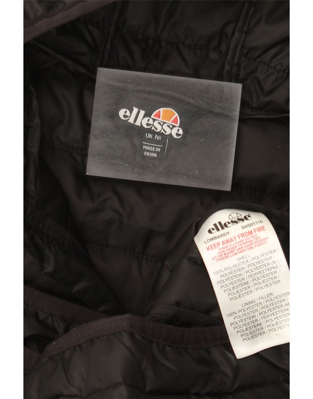 Ellesse Chaqueta acolchada con capucha para hombre UK 38 Medium Negro Poliéster