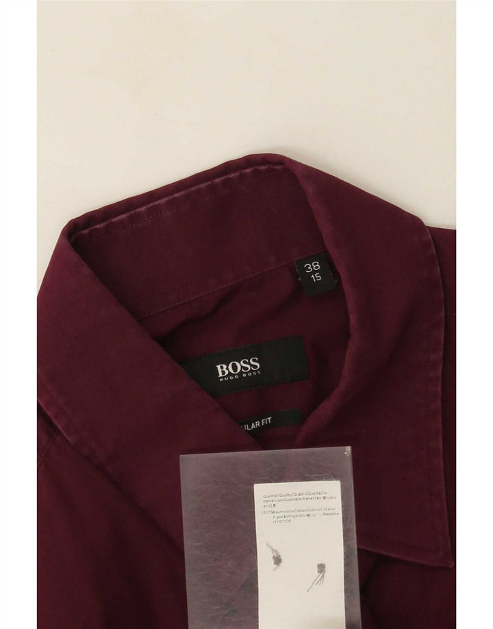 Hugo Boss Camisa de corte regular para hombre Talla 38 15 Algodón medio burdeos