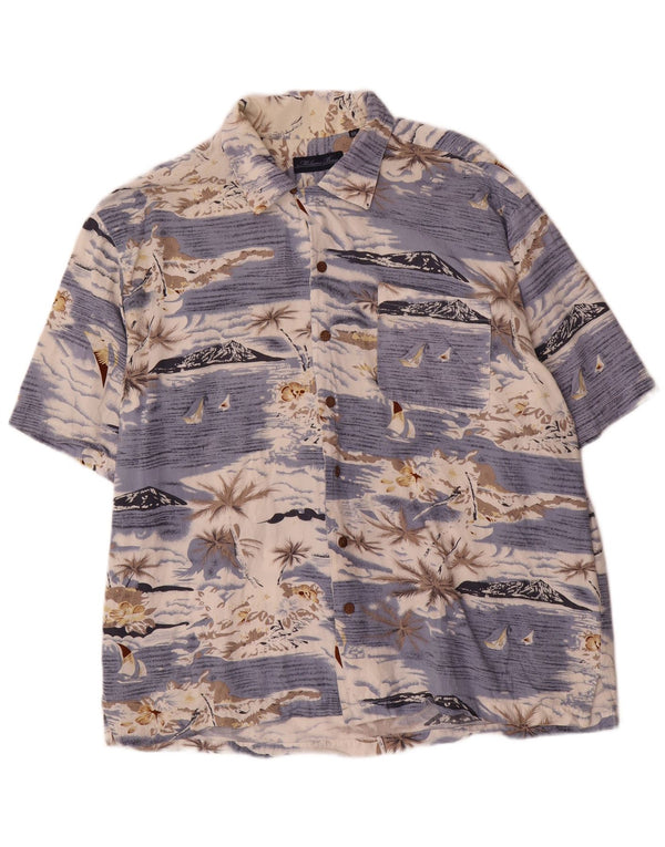 Camisa hawaiana vintage de manga corta para hombre 2XL Rayón azul