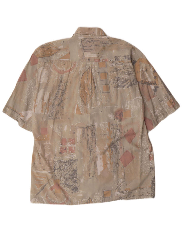Camisa Vintage Hombre Manga Corta Talla 39/40 Mediana Beige Geométrica