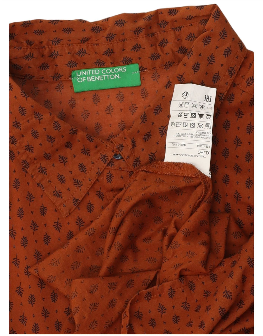 BENETTON Camisa de Mujer ES 40 XL Algodón Floral Marrón