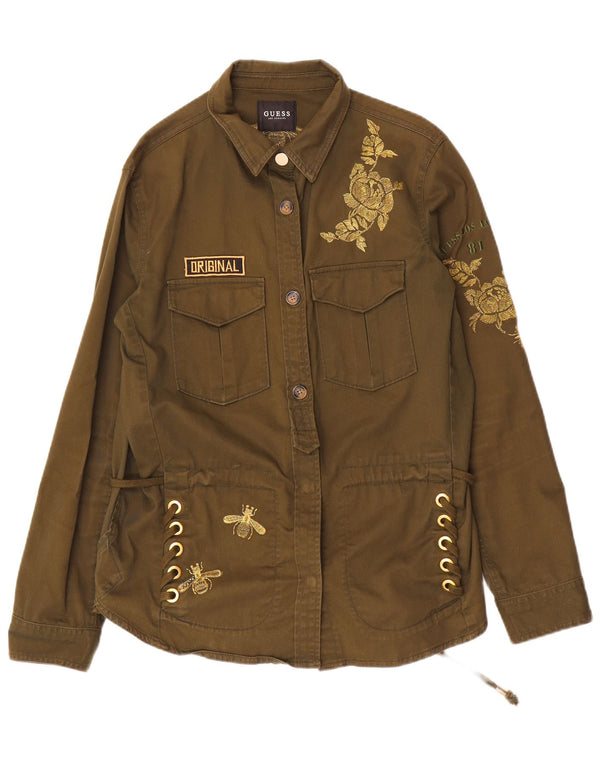 Guess Chaqueta militar gráfica para mujer UK 12 Medium Khaki Floral