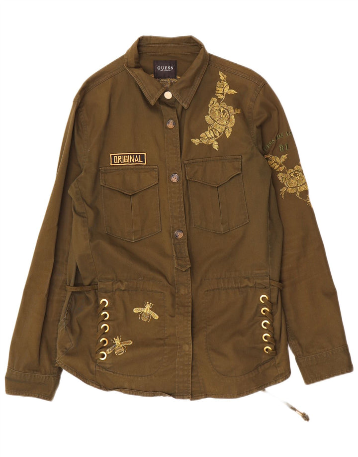 Guess Chaqueta militar gráfica para mujer UK 12 Medium Khaki Floral