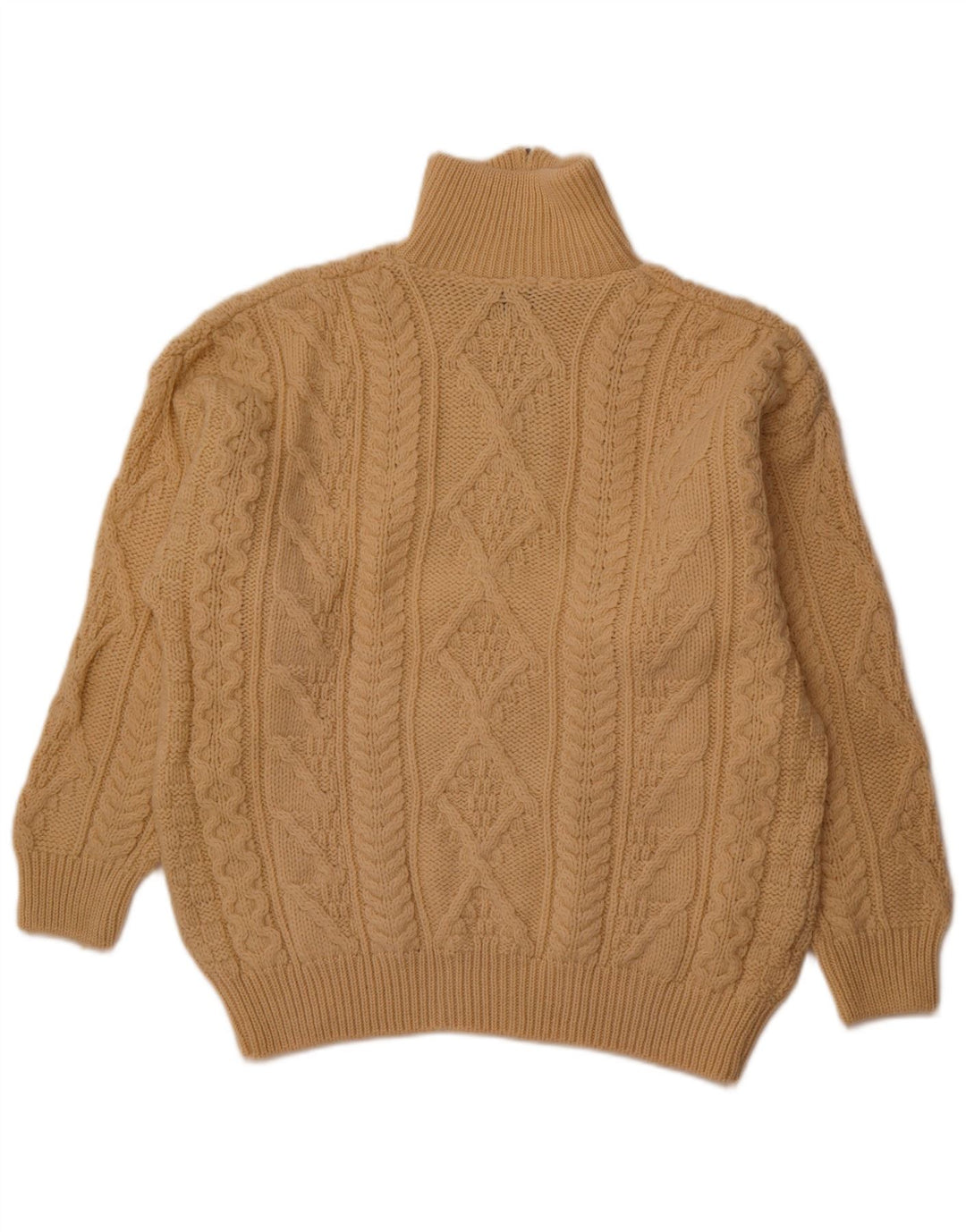 ARAN CRAFTS Jersey para hombre con cuello y cremallera de lana beige medio