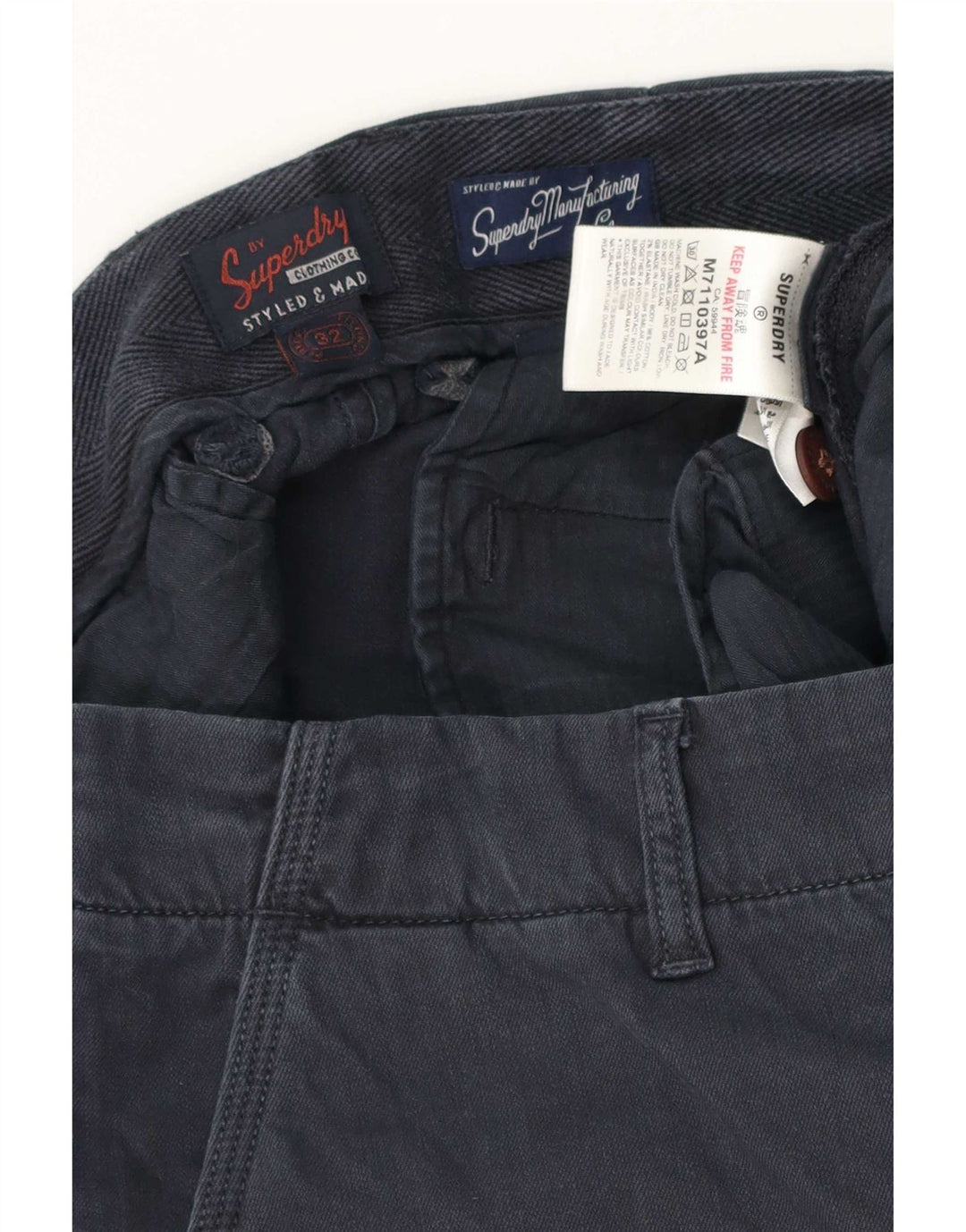 Superdry Pantalones cortos chinos para hombre W32 Algodón azul marino mediano