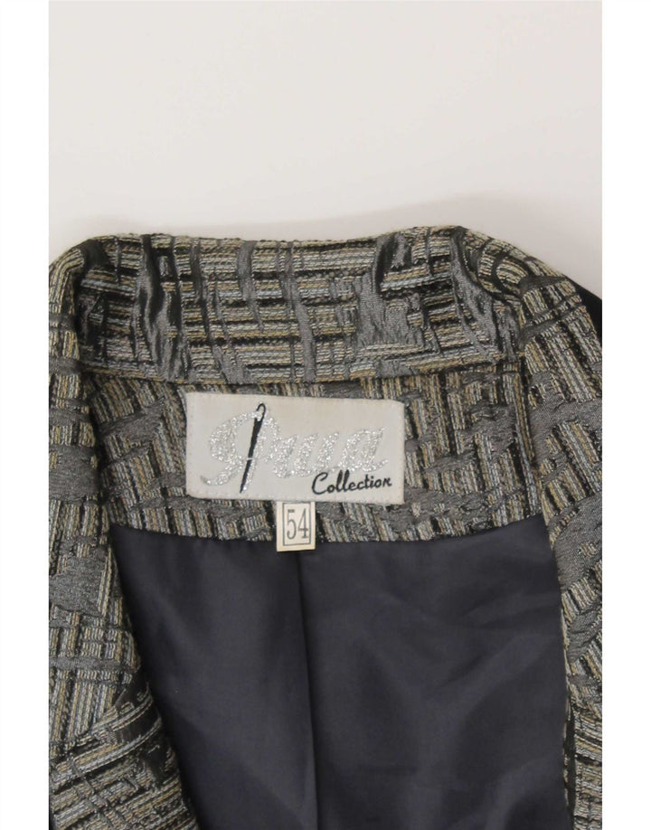 Vintage mujer 1 botón Blazer chaqueta IT 54 3XL gris Paisley