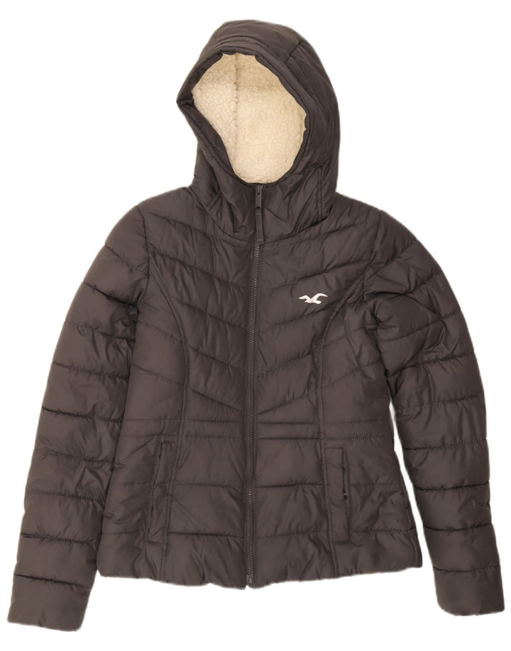 Chaqueta acolchada con capucha Hollister para mujer UK 6 XS Poliéster gris
