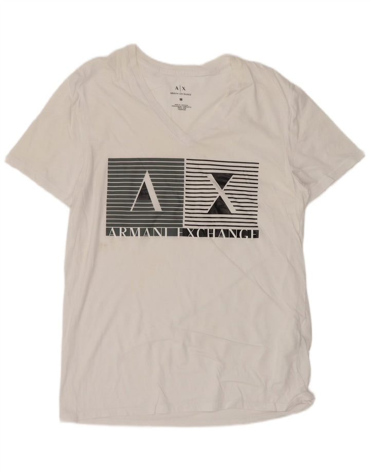 Armani Exchange Camiseta gráfica para hombre Top Medium White Cotton