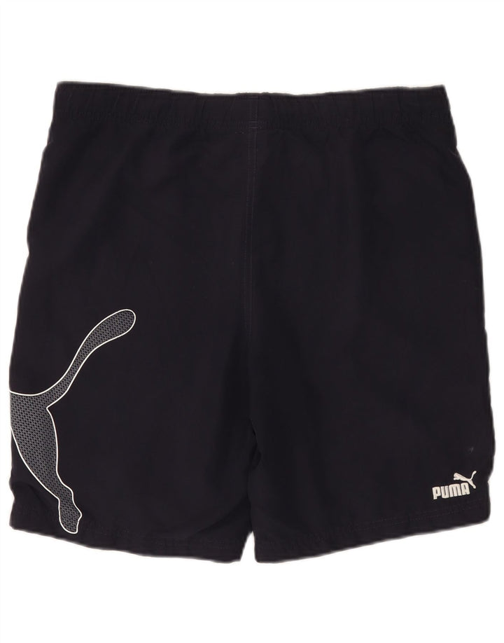 PUMA Pantalones cortos deportivos gráficos para hombre pequeños de algodón azul marino
