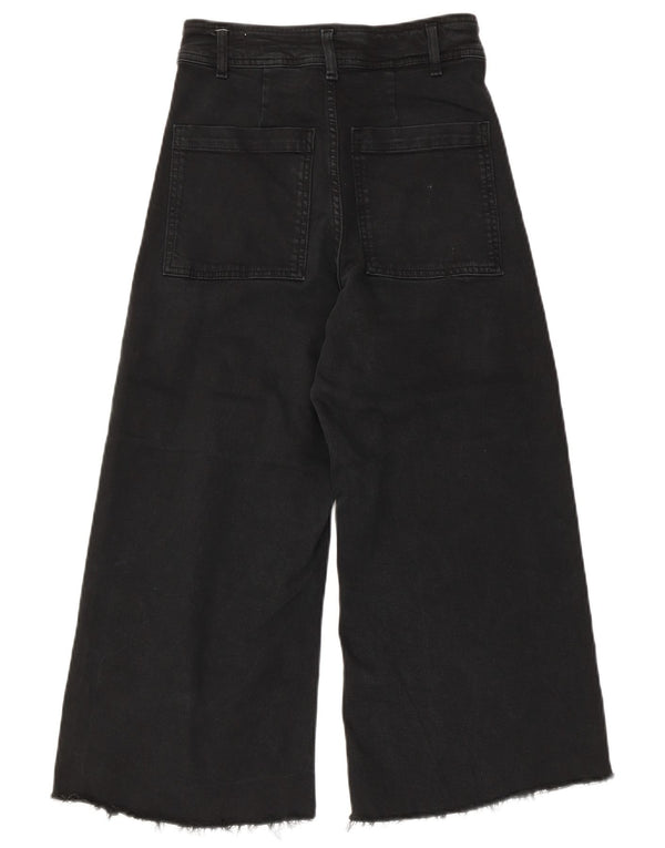 Zara Jeans Capri de cintura alta y pierna ancha para mujer US 34 2XS W24 L22 Algodón negro