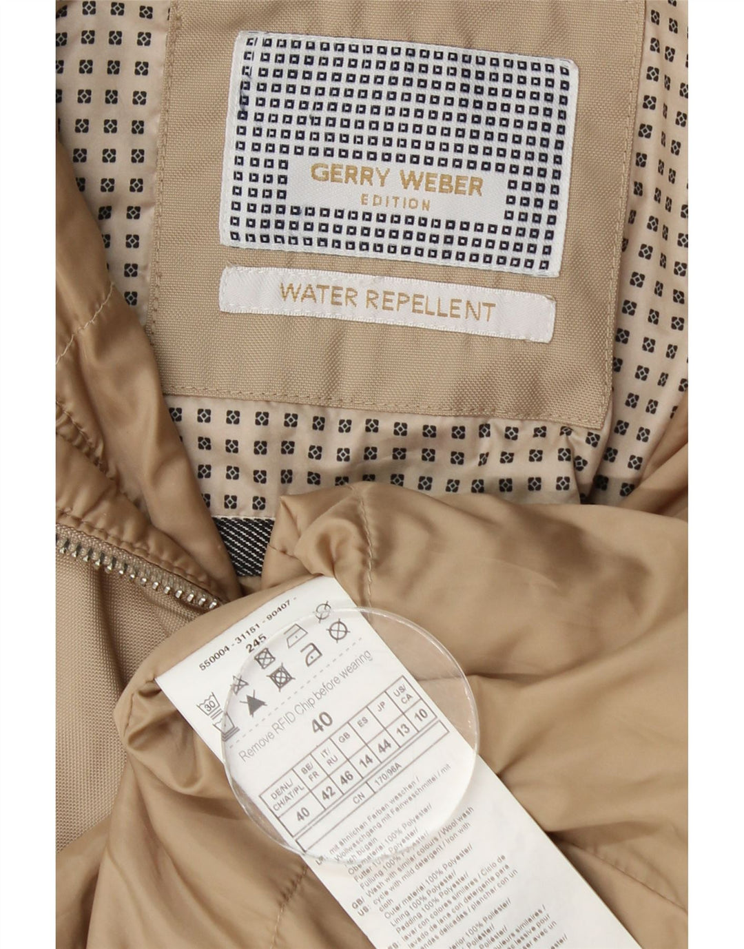 Gerry Weber Chubasquero con capucha para mujer UK 40 Grande Poliéster beige