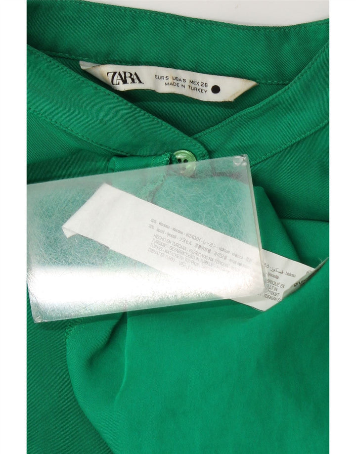 Zara Mujer Blusa Camisera Extragrande UK 10 Small Viscosa Verde
