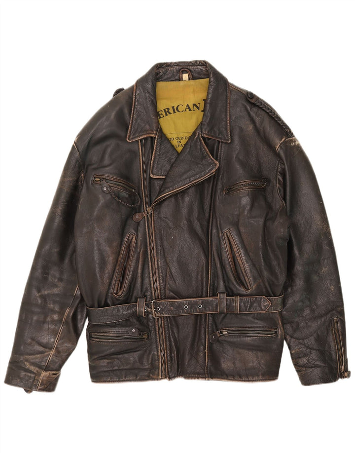 American Basics Chaqueta motera de cuero para hombre UK 40 Large Brown